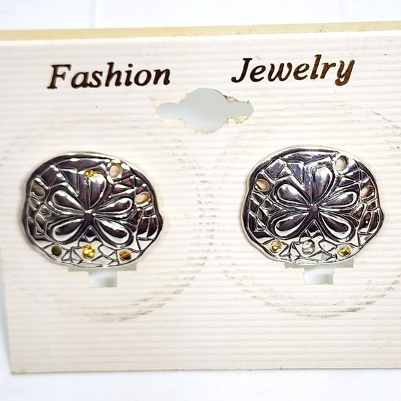 Vintage "MJ" Marie Jennifer Sand Dollar Silver Large Pierced Earrings NOS - Picture 5 of 9